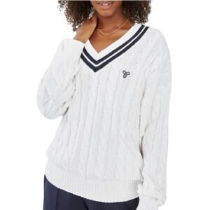 Aritizia TNA Women's V-Neck Ribbed Cableknit Sweater Varsity Stripes, XS
